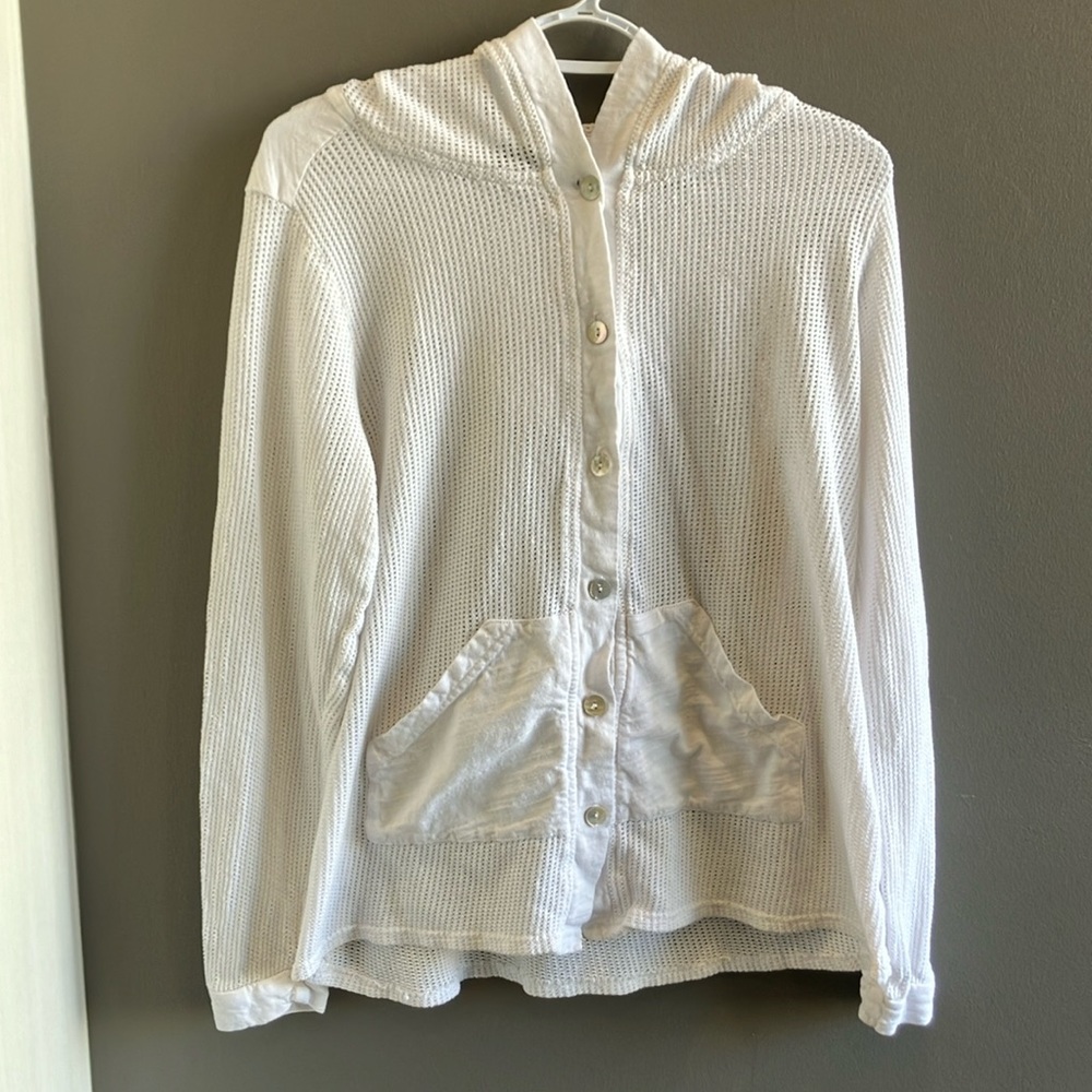 Fenini Women’s White Hooded Button Up Blouse Size Small